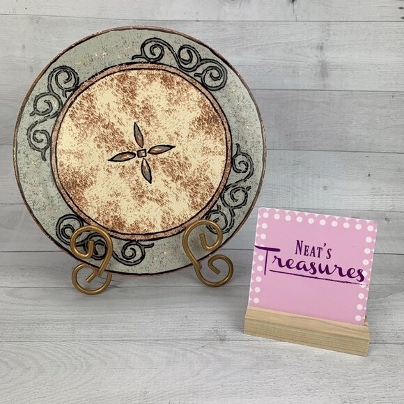 Furio MADRID Brown Tan Geometric Pattern Round Wall Plaque Porcelain Trivet Dish - Picture 2 of 7